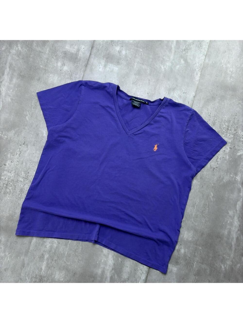 Y2K Purple Polo Ralph Lauren V-Neck T-Shirt - Picture 2 of 7